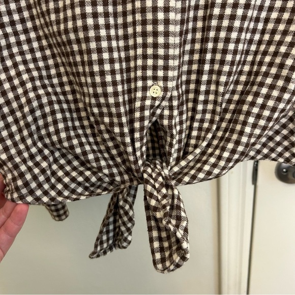 Madewell Flannel Tie Front Shirt Brown Gingham Check Button Down Shirt Small - Picture 6 of 10